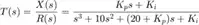 $$
T(s) = \frac{X(s)}{R(s)} = \frac{K_p s + K_i}{s^3 + 10 s^2 + (20 + K_p )s + K_i}
$$