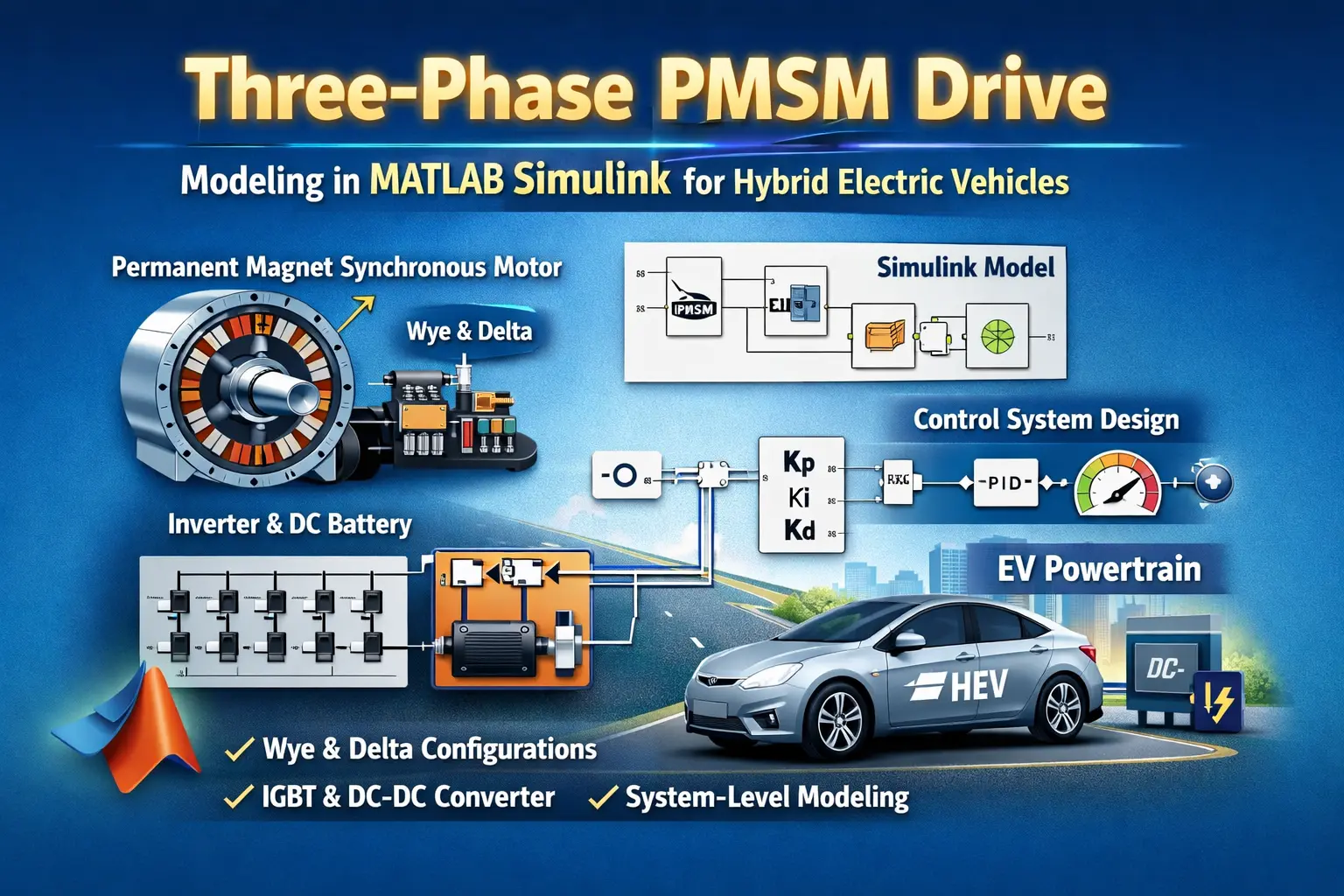 Three-Phase PMSM Drive Modeling in MATLAB Simulink for Hybrid Electric Vehicles – MATLAB Simulation Video