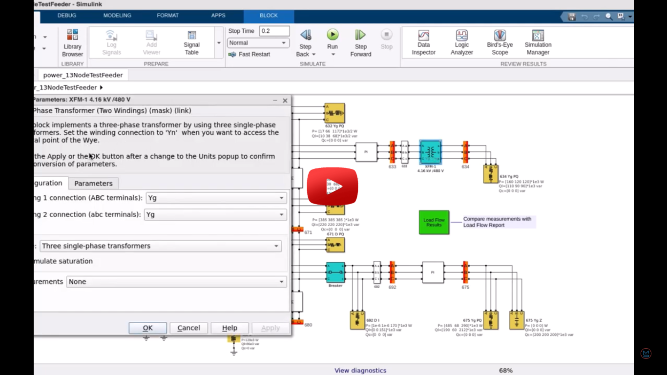 13 node test feeder simulation projects using matlab