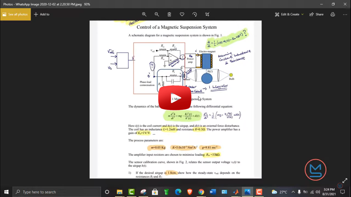 control of magnetic suspension system using lead compensator in matlab